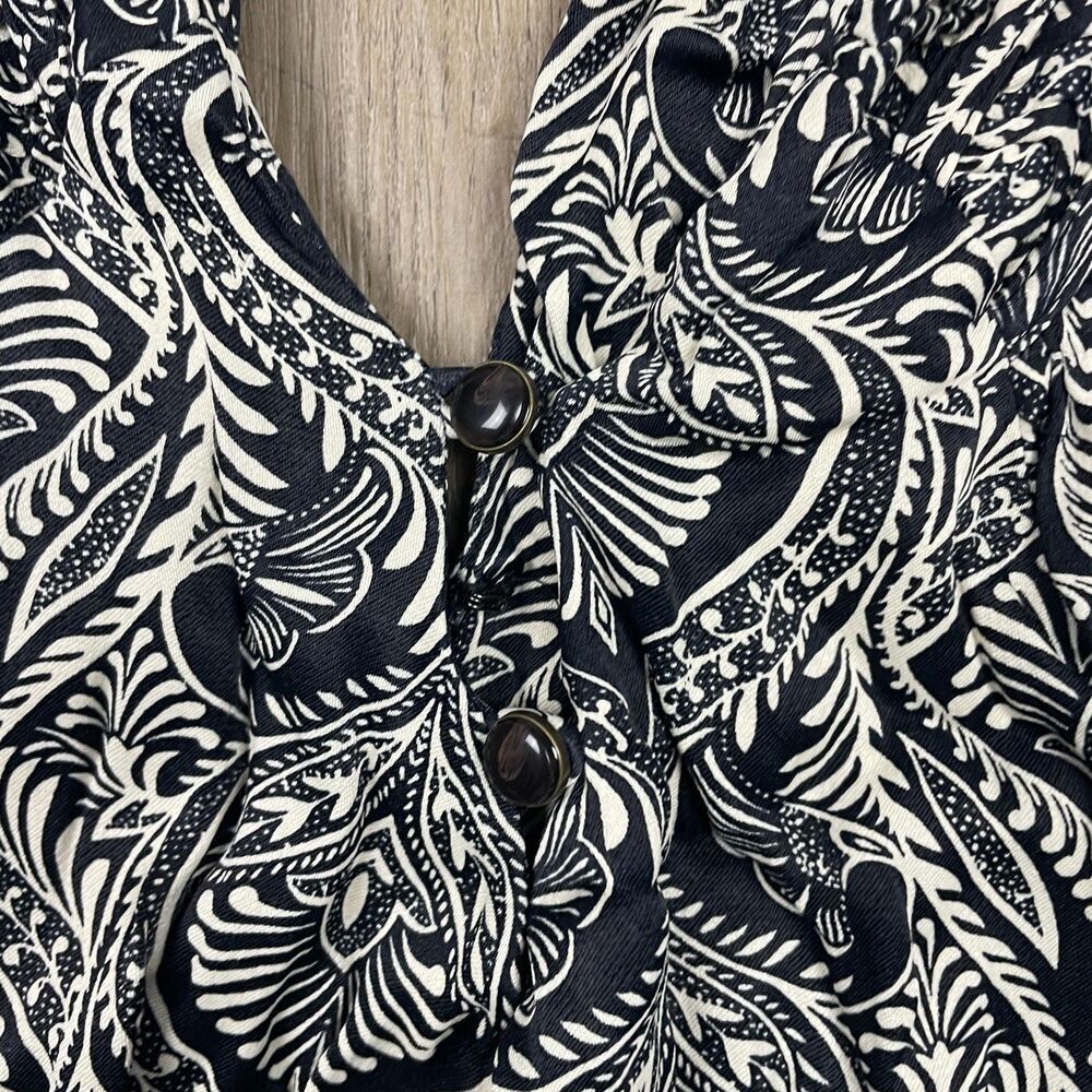 By Anthropologie Jumpsuit Womens 10 Black White Paisley Ruffle Neck Jogger Cuff - Picture 3 of 9